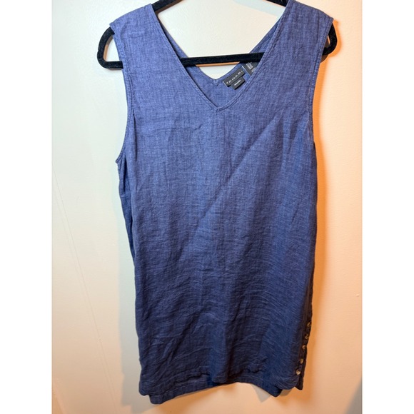 Tahari Tops - Tahari Women's Navy Blue Linen Sleeveless V Neck Dress XL Button Side